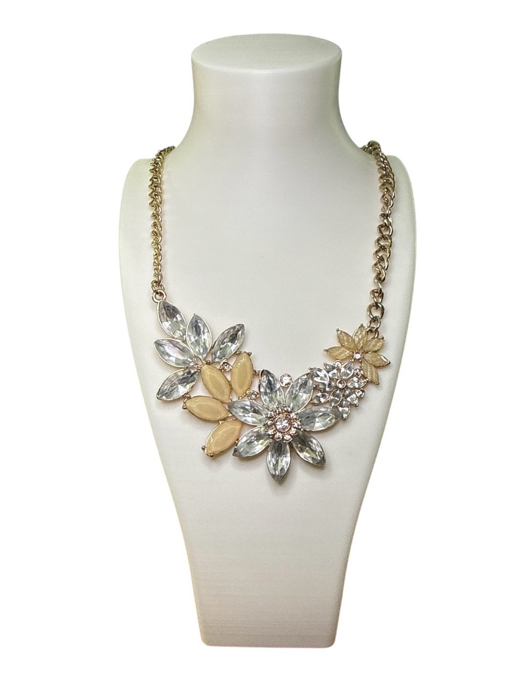 Claire’s Gold Crystal Floral Statement Necklace Yellow Rhinestone Flower 18-21”